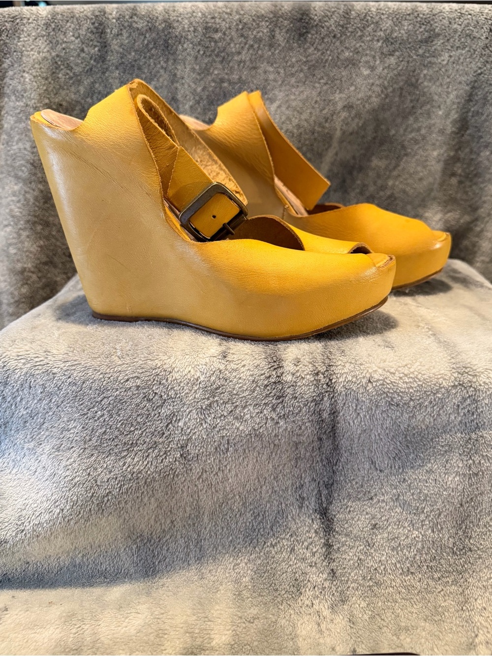 SixtySeven Lemon Yellow Leather Wedge Heels